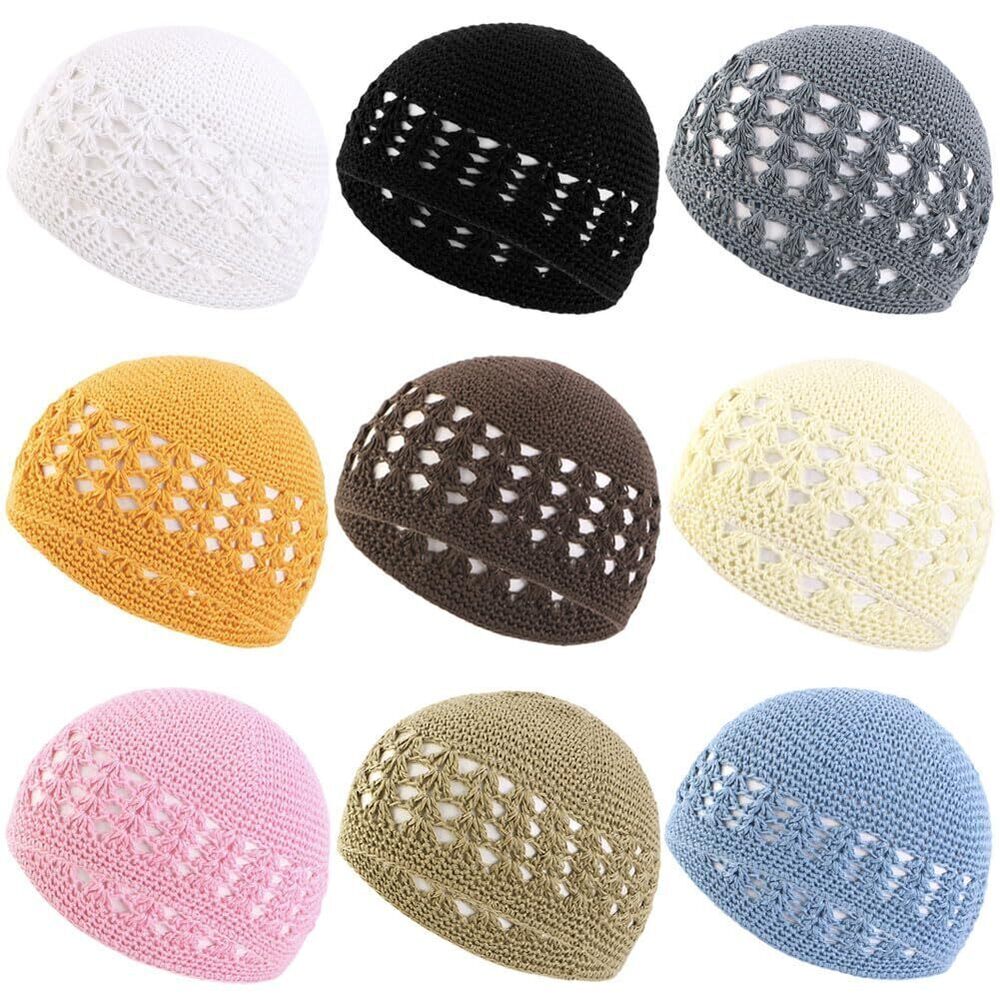 7349 9 Pieces Knit Kufi Hats Crochet Beanie Skull Caps Stretchy Knitted